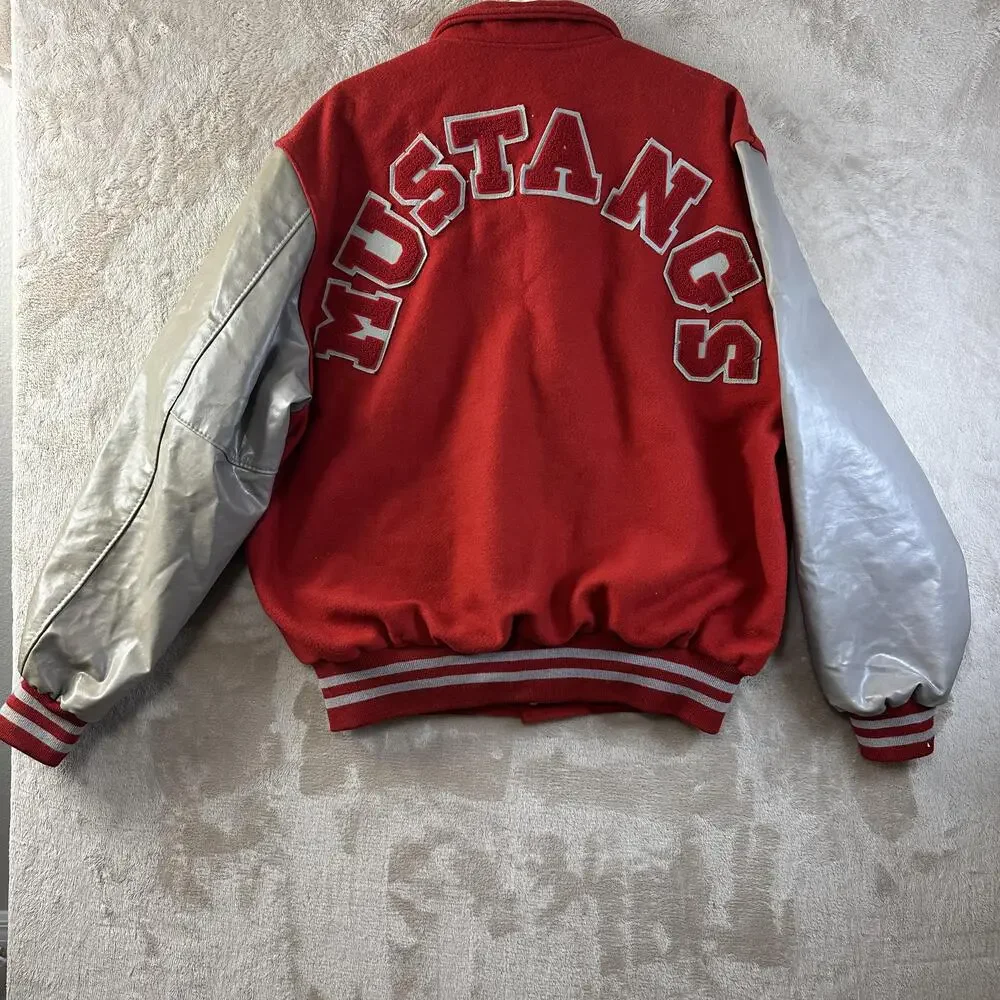 Vintage Holloway Varsity Jacket Mens XL Red Wool Mustangs Letterman P Patch